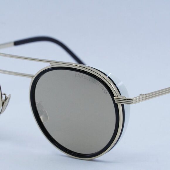 Cutler and Gross CG1270V2S 003 Sunglasses Silver/Black Round Frame, Brown Lenses - Picture 3 of 10